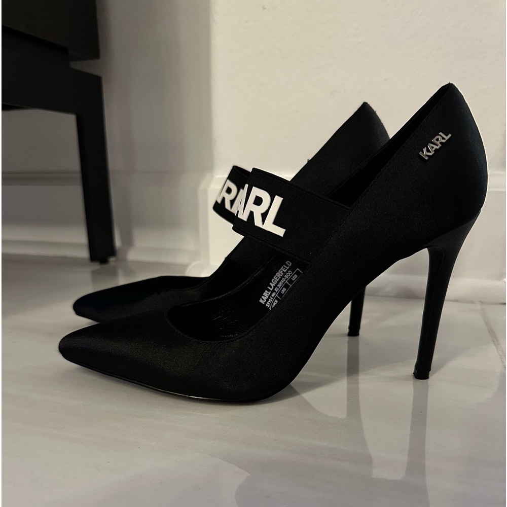 Karl Lagerfeld Manoir Black Satin Stiletto Pumps